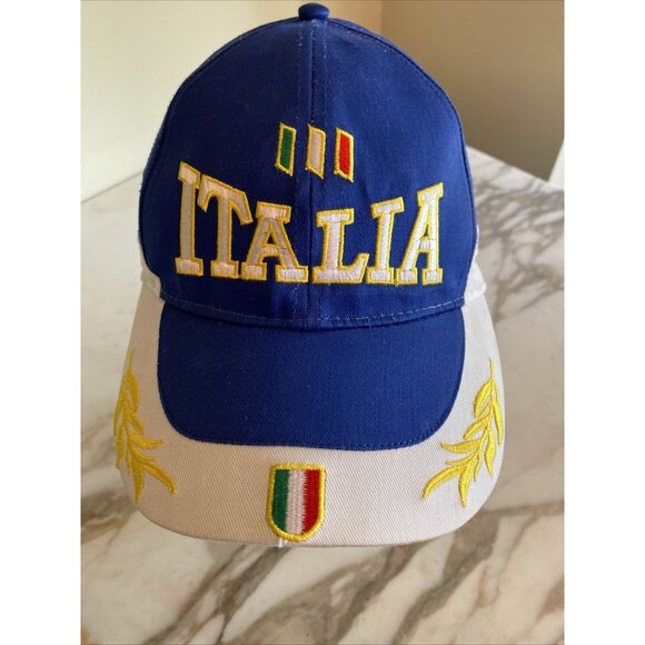 Italia Baseball Cap Embroidered Italian Flag & Text Design Adjustable Blue White - Picture 2 of 9